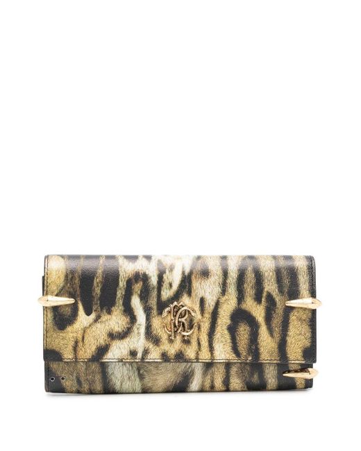 Roberto Cavalli Leather Mirror Snake Leopard Print Wallet in Natural ...