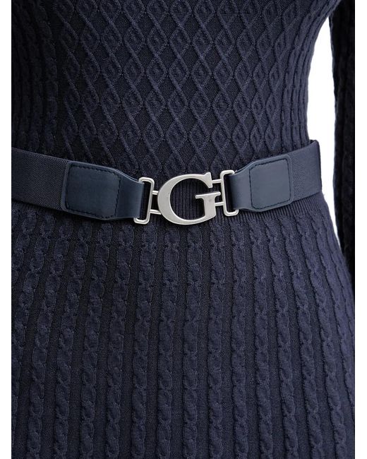 Guess Blue Long-Sleeved Belted Mini Dress