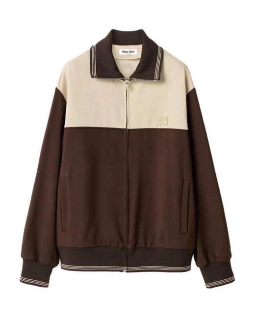 Miu Miu Sweater Met Rits En Gebreide Manchetten in het Brown