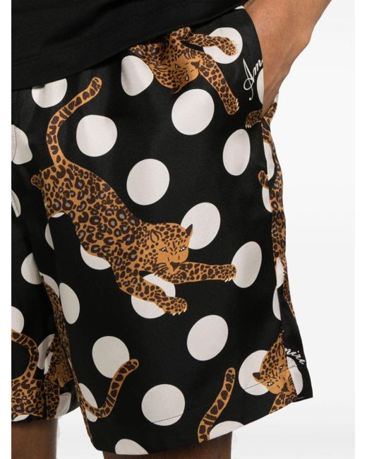 Amiri Black Leopard Polka Dot Print Silk Shorts - Men's - Silk for men