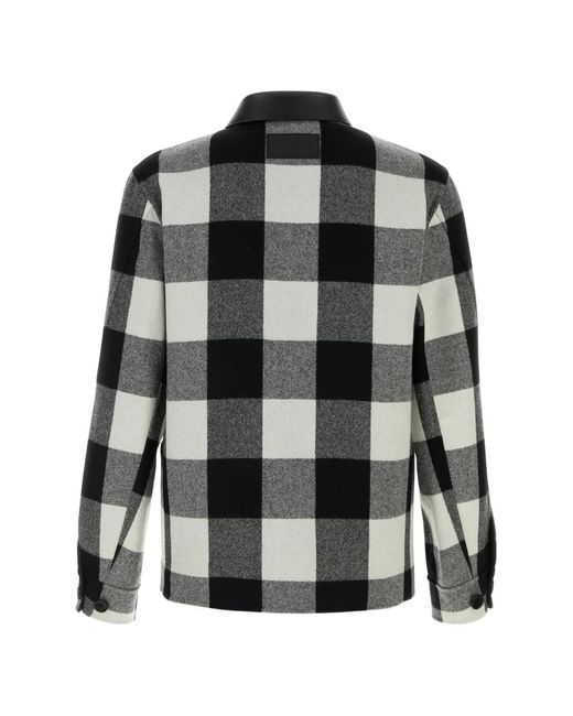 Givenchy Black Veste À Carreaux À Col En Cuir for men