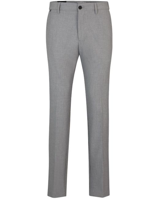 Boss Gray Mid-rise Slim-fit Trousers for men
