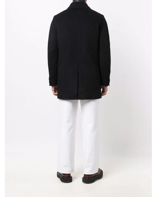 Moorer Black Layered Single-Breasted Wool Coat for men