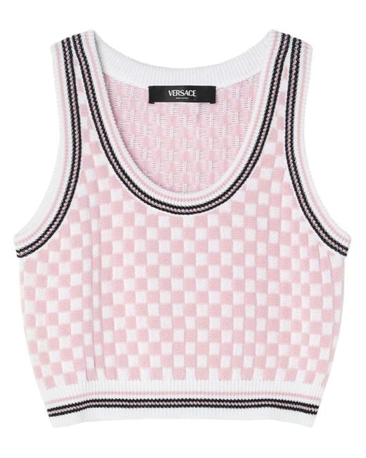 Versace Pink Checked Jacquard Crop Top