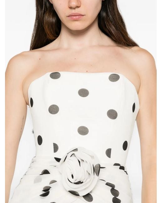 Adamaris White Polka-Dot Floral-Appliqué Maxi Dress