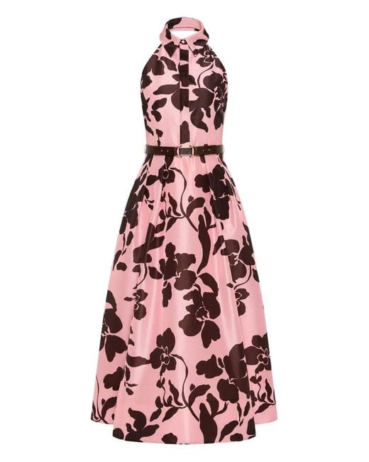Rebecca Vallance Red Connie Halter-Floral Midi Dress