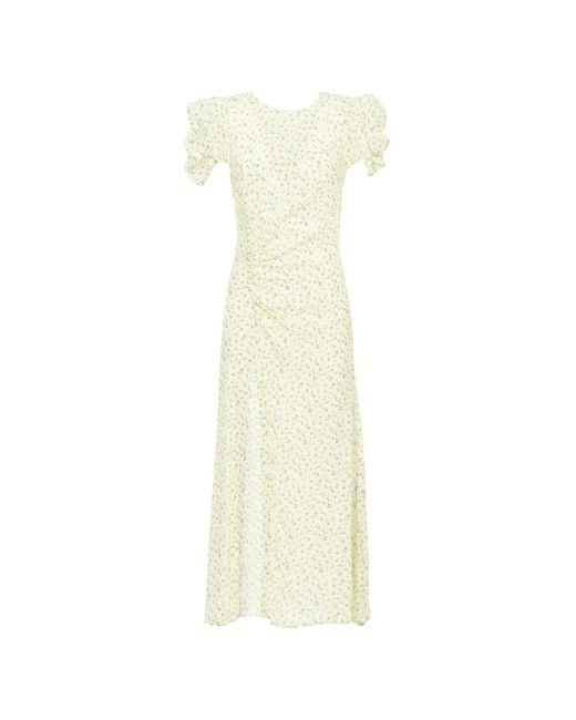 Mar De Margaritas White Floral-Print Draped Midi Dress