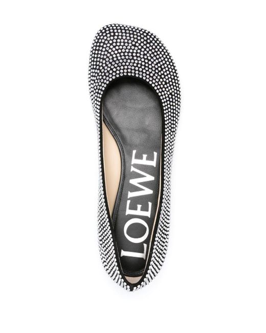 Loewe Gray Toy Rhinestone-embellished Ballerina Shoes - Women's - Calf Leather/glass