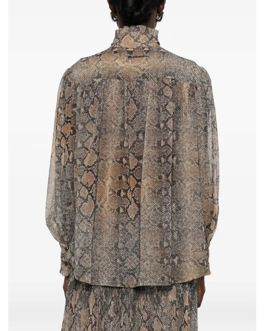 ERMANNO FIRENZE Brown Snake-Print Ruffled Shirt