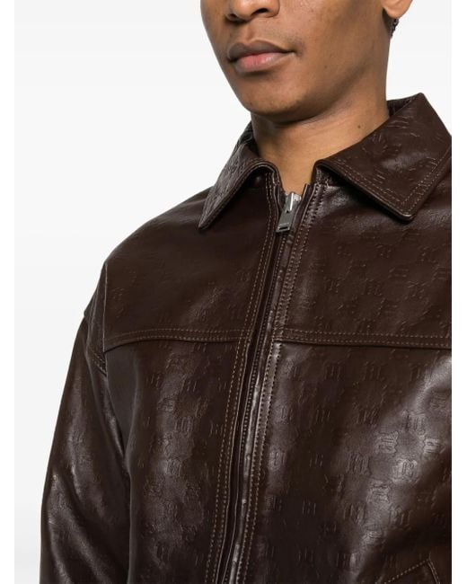 M I S B H V Black Logo-Embossed Leather Jacket for men