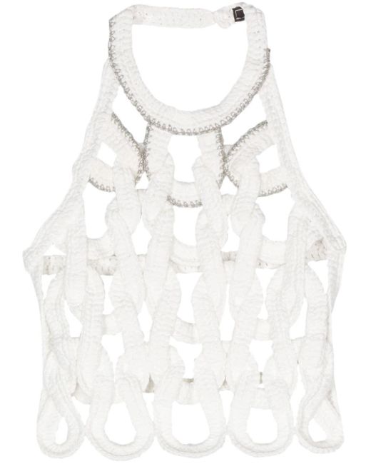 Peserico White Sleeveless Crochet-knit Top
