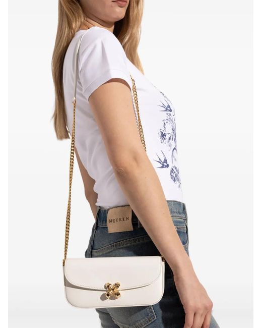 Alexander McQueen White Small Skull Flower Shoulder Bag