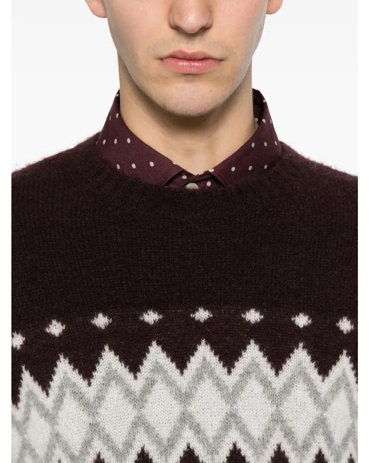 Eleventy Black Crew Neck Fair Isle-Knit Sweater for men