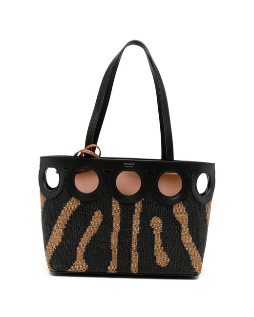 Ferragamo Black Sac Cabas Gancini Médium À Motif Zébré