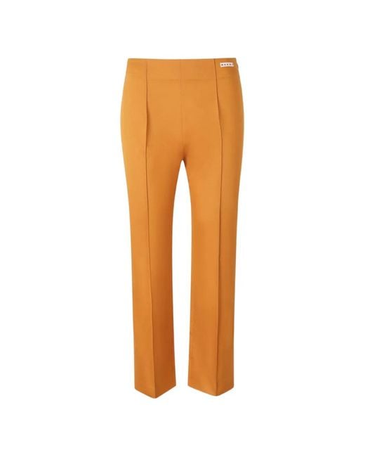 Marni Orange Logo-Patch Pressed-Crease Trousers