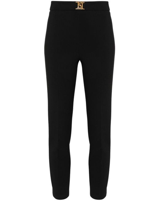 Pantaloni slim con placca logo di Elisabetta Franchi in Black