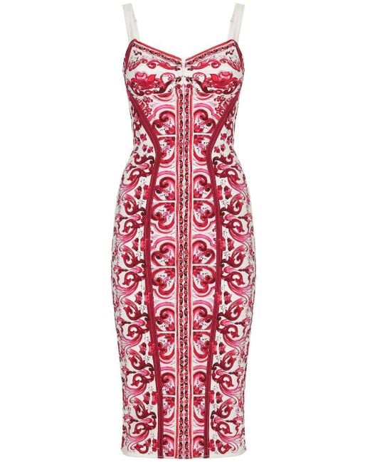 Dolce & Gabbana Midi-jurk Met Majolica-print in het Red