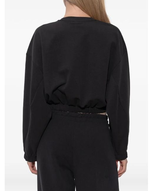Adidas Black Logo-Embroidered Cropped Sweatshirt