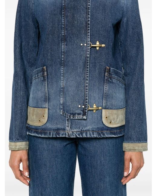 Fay Blue Leather-trim Denim Jacket