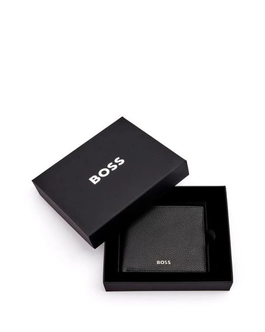 Boss Black Logo-Print Leather Wallet for men