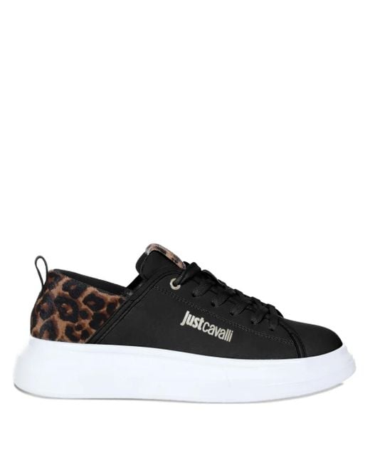 Just Cavalli Black Leopard-Print Sneakers