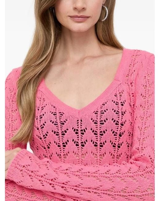Twinset Pink V-Neck Open-Knit Sweater