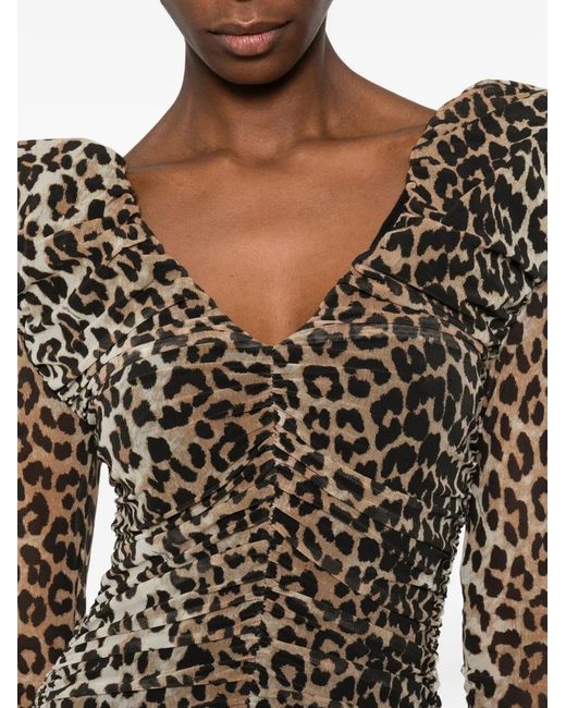 Ganni Brown Leopard-Print Maxi Dress