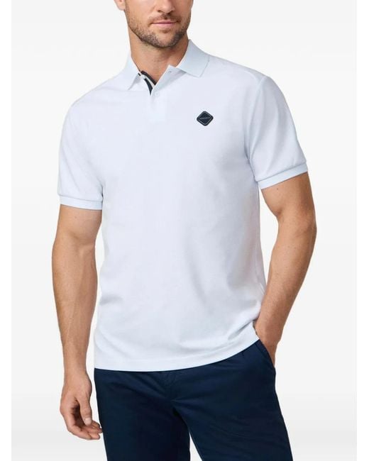 Hackett White Striped-Placket Logo-Badge Polo Shirt for men