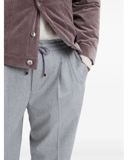 Brunello Cucinelli Gray Virgin Wool Pants With Drawstring for men