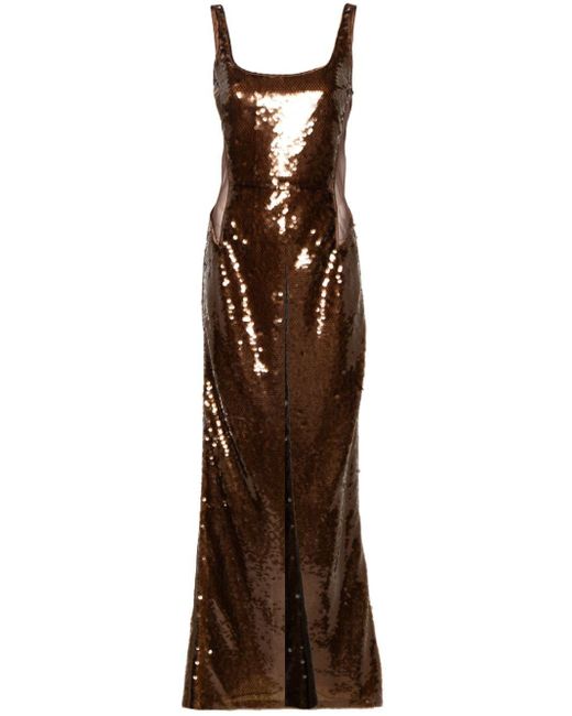 Alberta Ferretti Brown Sequin-design Maxi Dress