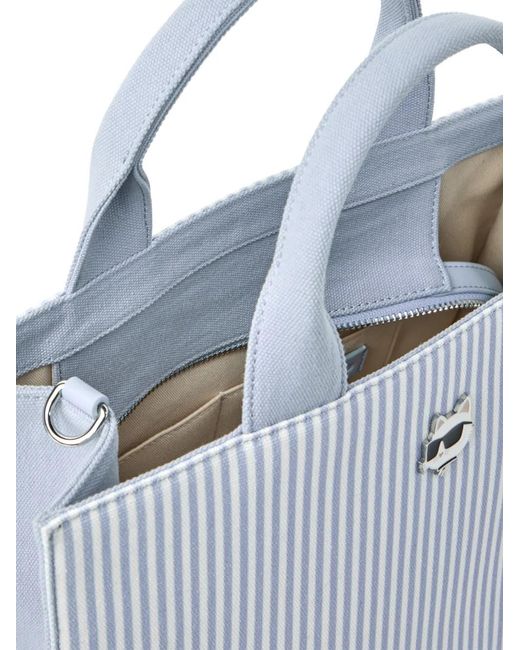 Karl Lagerfeld Blue Medium Ikon Choupette Striped Tote Bag