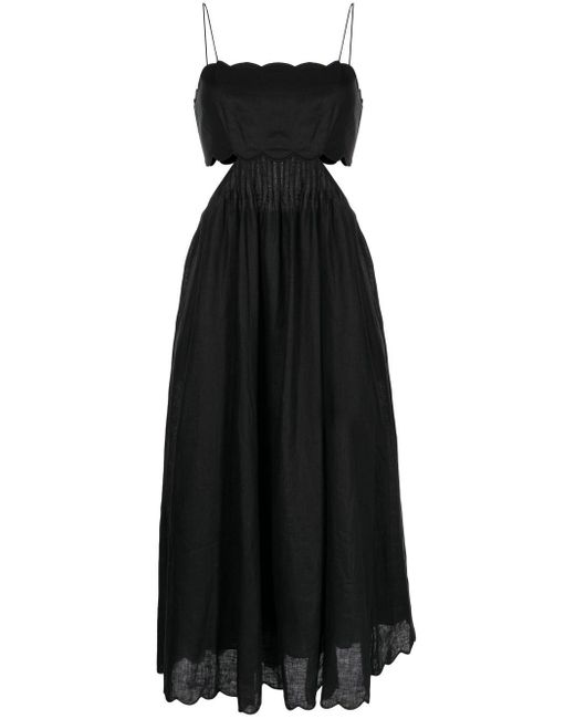 Zimmermann Linen Scalloped-edge Midi Dress in Black - Save 7% | Lyst UK