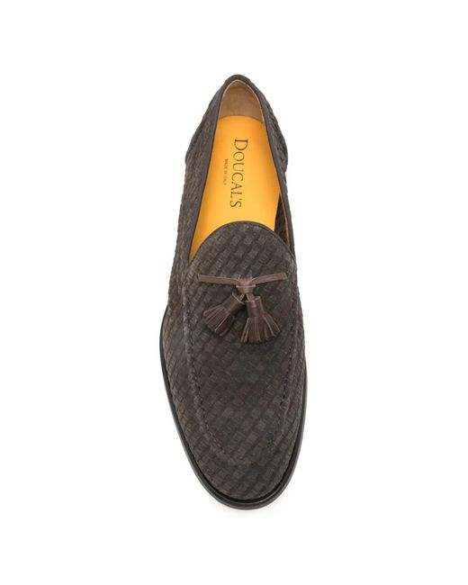 Doucal's Gray Woven Tassel Loafers for men