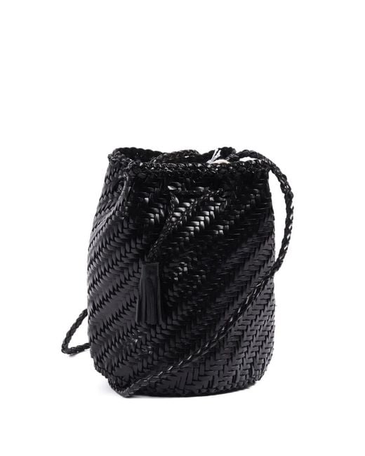 Dragon Diffusion Black Pompom Double Jump Leather Bucket Bag