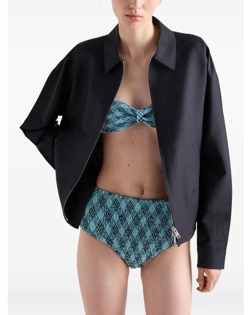Prada Blue Checked Print Jersey Bikini Top