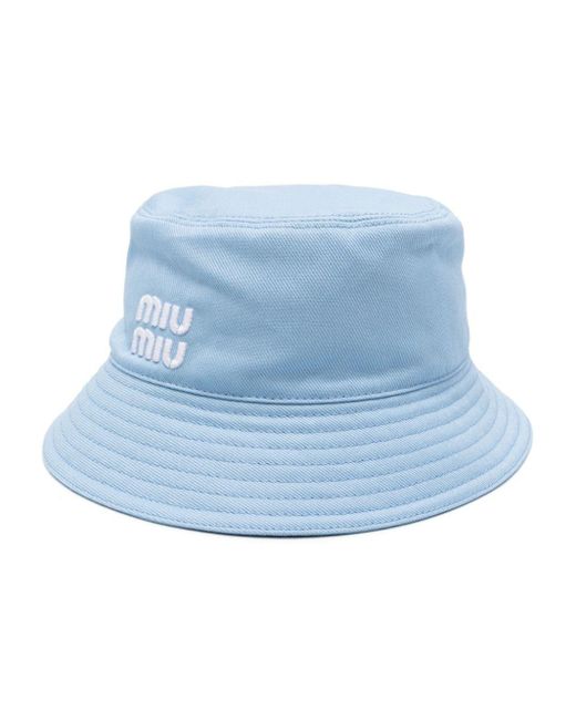 Sombrero de pescador con logo bordado Miu Miu de color Blue