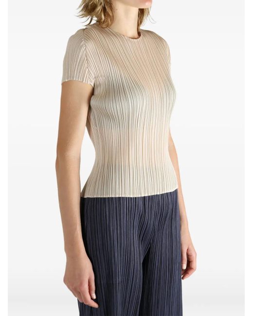 Pleats Please Issey Miyake Natural Short-Sleeve Pleated Top