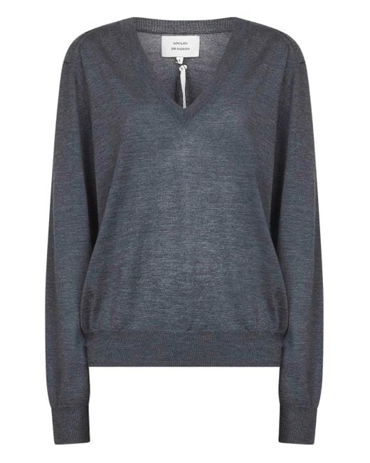 Loulou de Saison Blue V-Neck Cashmere Sweater