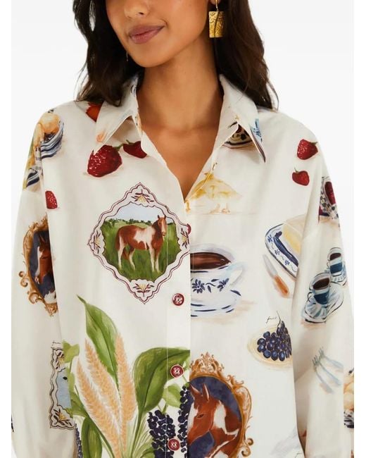 Farm Rio White Off- Country Table Buttoned Shirt