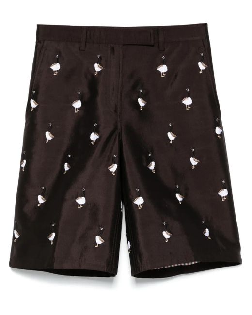 Thom Browne Black Shorts mit Gänsestickerei