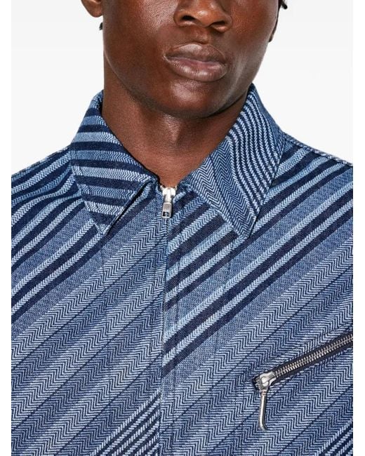KENZO Blue Diagonal Stripe Cotton Jacket for men