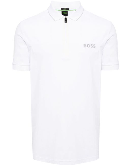 Boss White Embroidered-logo Cotton-blend Polo Shirt for men