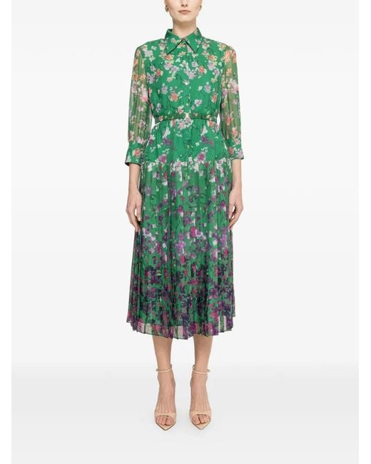 Nissa Green Robe Mi-Longue À Design Plissé