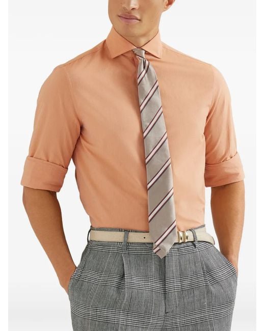 Brunello Cucinelli Pink Poplin Shirt for men