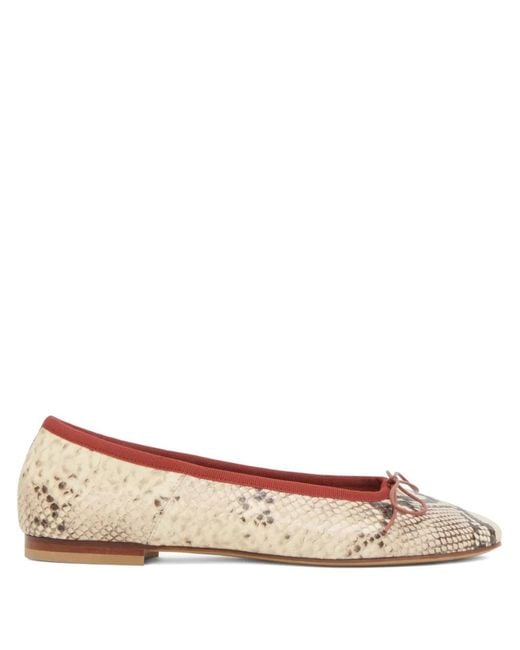 Mansur Gavriel Brown Dance Snake-Print Leather Ballet Flats