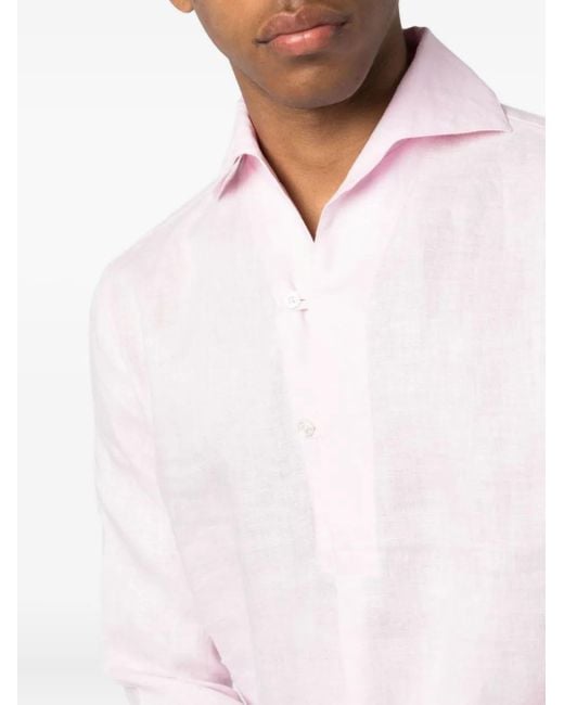Doppiaa Pink Long-Sleeve Linen Shirt for men