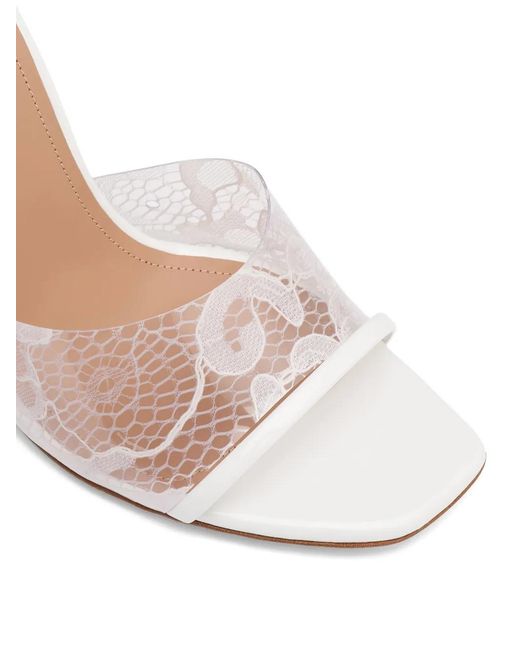 Malone Souliers White Roxanne Lace-Panel Sandals