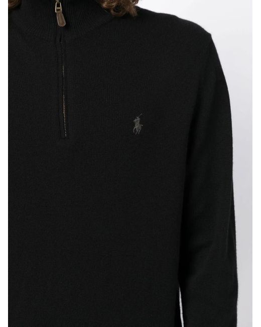 Polo Ralph Lauren Black Half Zip Closure Sweather With Logo for men
