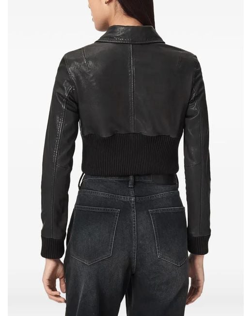AllSaints Black Ribbed-Knit Panelled Leather Jacket