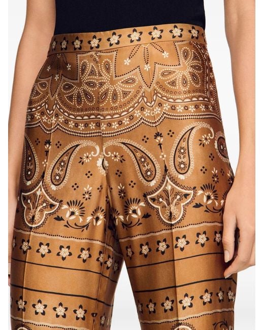 Sandro Brown Bandana-Print Flowy Pants